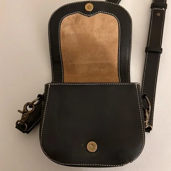 Frye Black Leather Cut Out Mini Saddlebag - VGUC